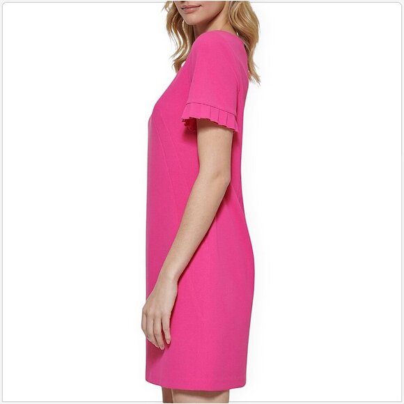 Tommy Hilfiger Hot Pink Scuba Crepe Ruffle Sleeve Stretch Dress Summer NWT New 8 - Picture 2 of 5